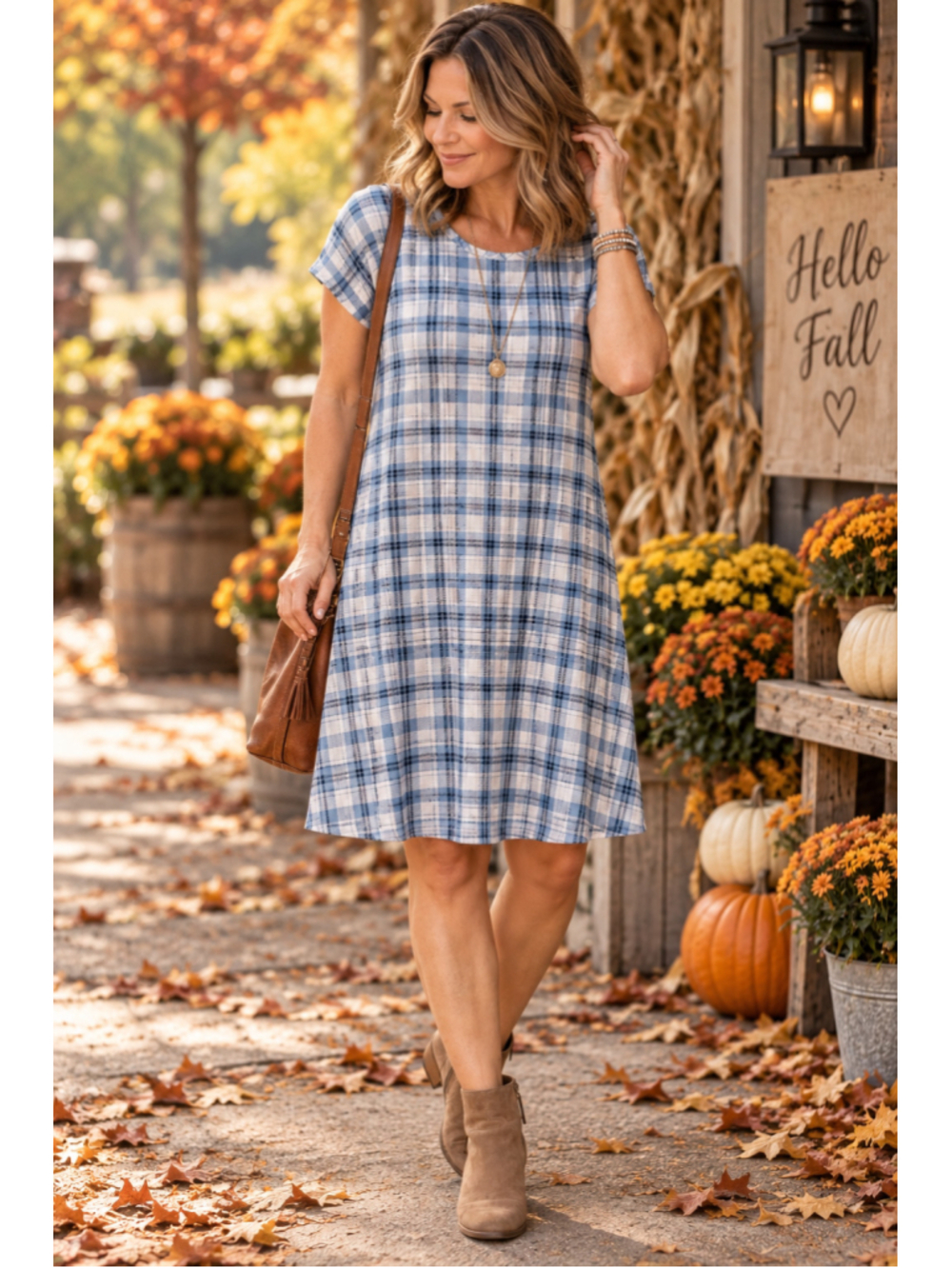 Women's Poof! Plaid Mini Dress Blue White Size L